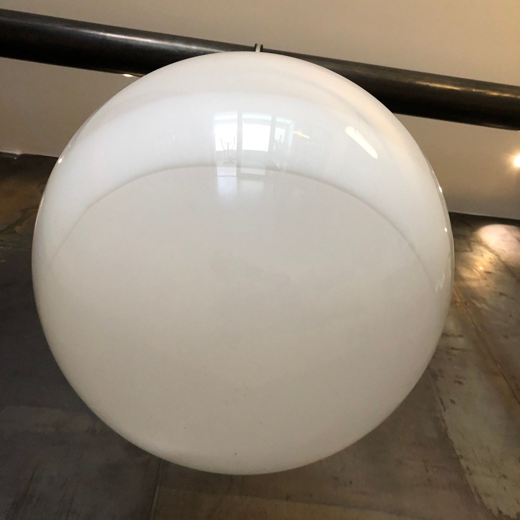 Midcentury Large Chrome and White Murano Glass Sphere by Mazzega, Italy, 1960s