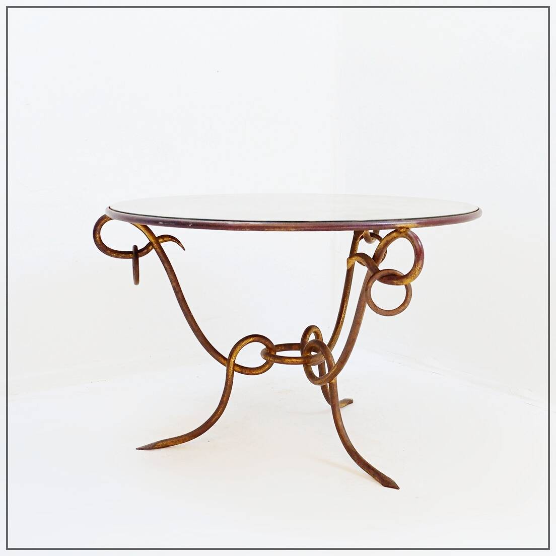 Gilded iron coffee table by René Drouet - 1940s
