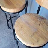 Pair 2 high bar stools wood and metal
