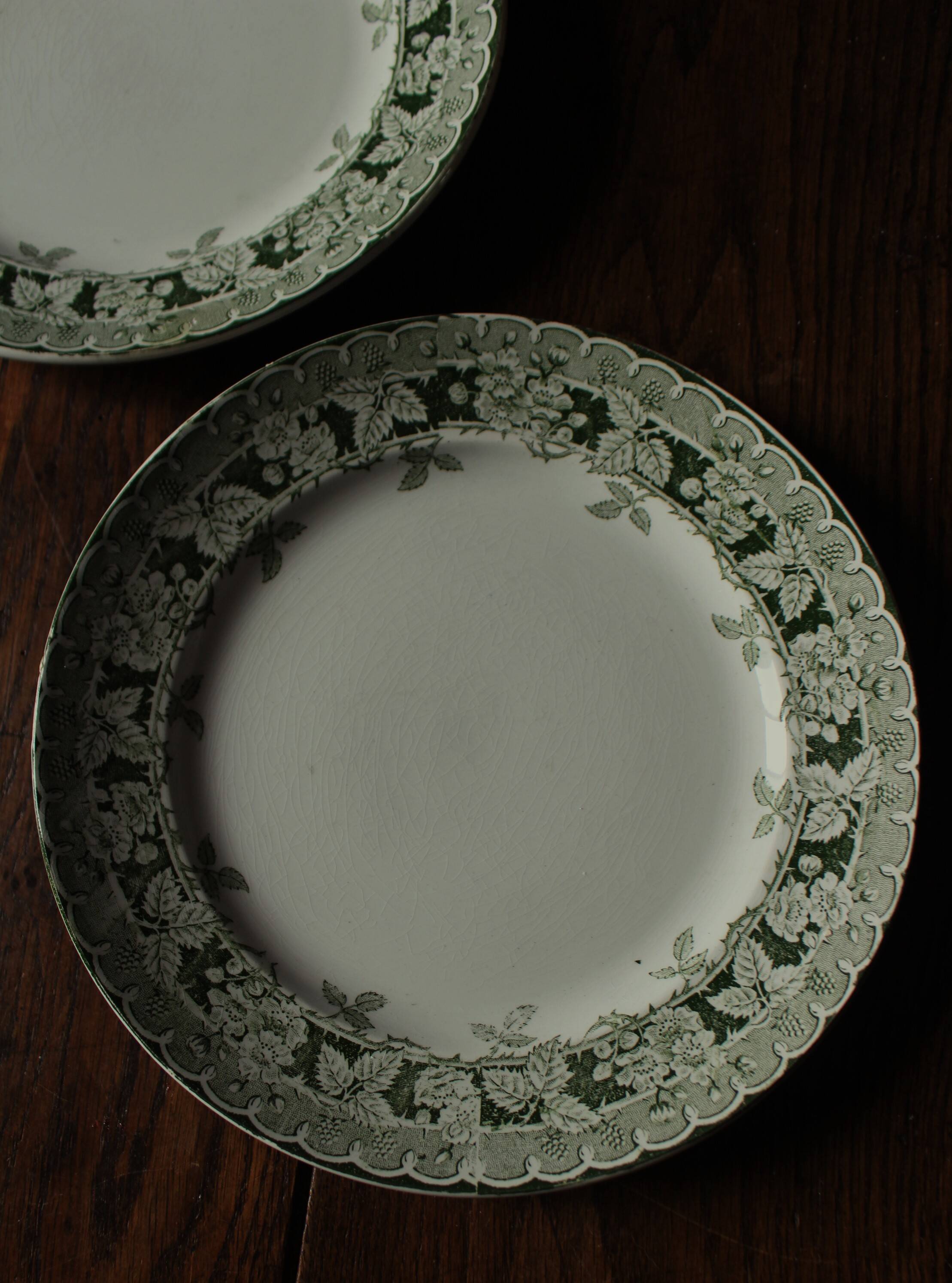 Mismatched lot 4 flat plates + small Saint Amand Terre de fer Blue Green