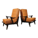 Paire de fauteuils vintage années 50 en bois noir et cuir caramel