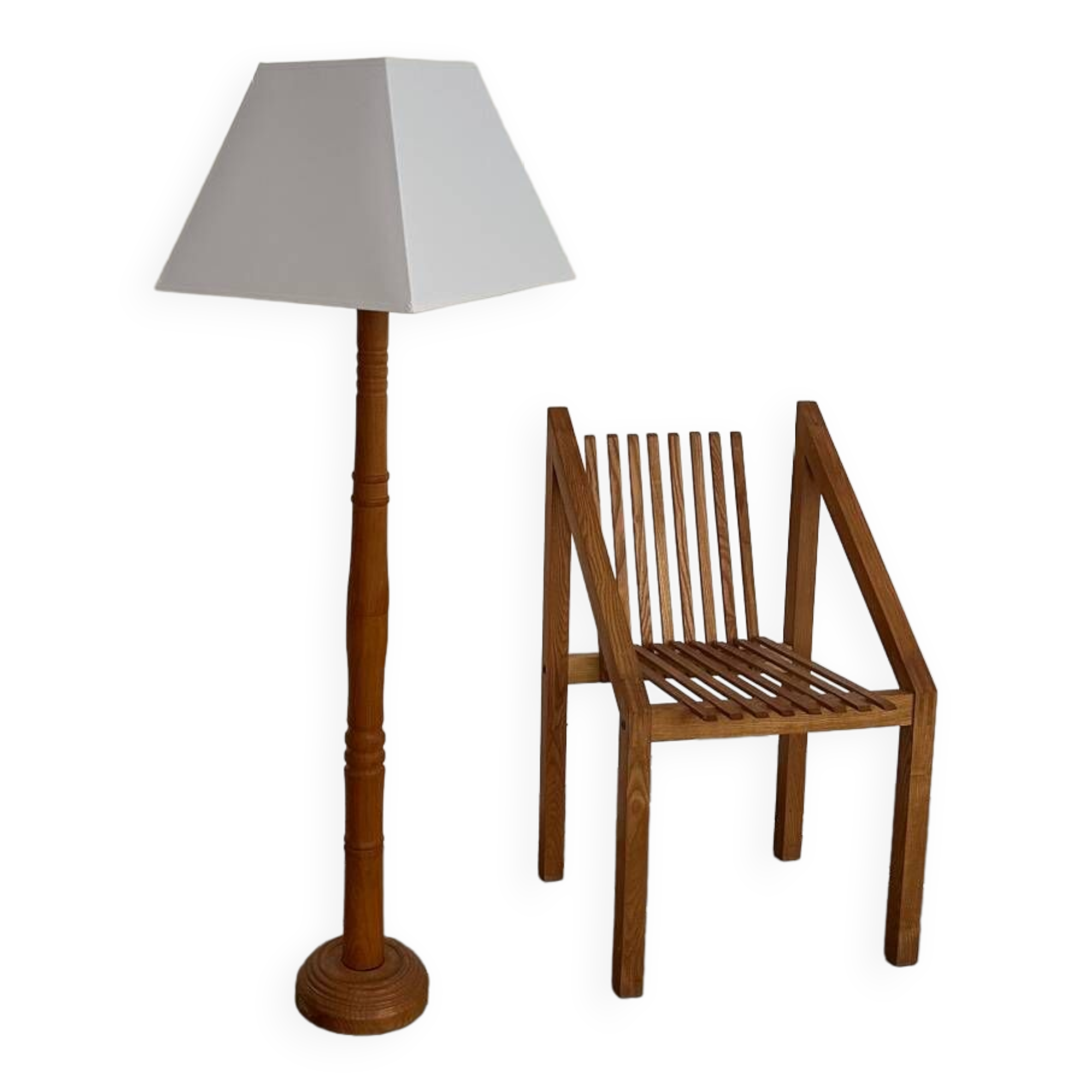 Modernist blond oak floor lamp