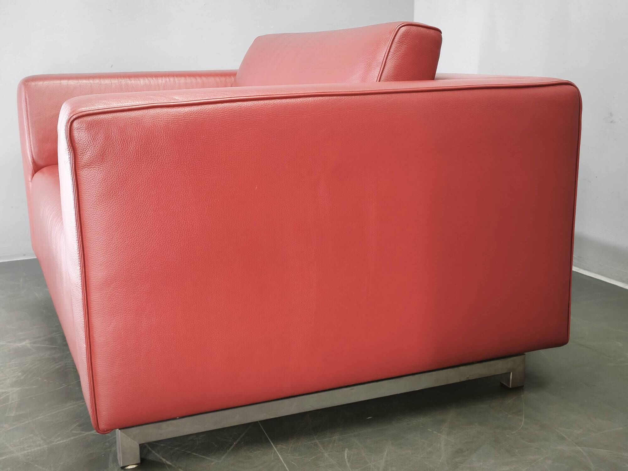 Wittmann Oversized Red Leather Lounge Armchairs and Ottoman, Austria