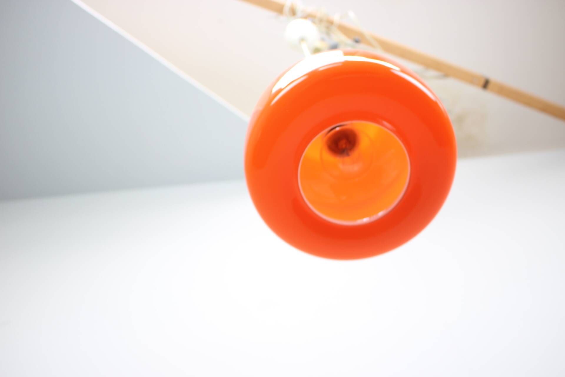 Vintage orange glass pendant lamp, Czechoslovakia, circa 1970.