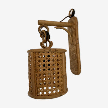 Wall light rattan lantern and vintage caning