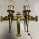 Spanish brutalist wall light in gilded wrought iron.