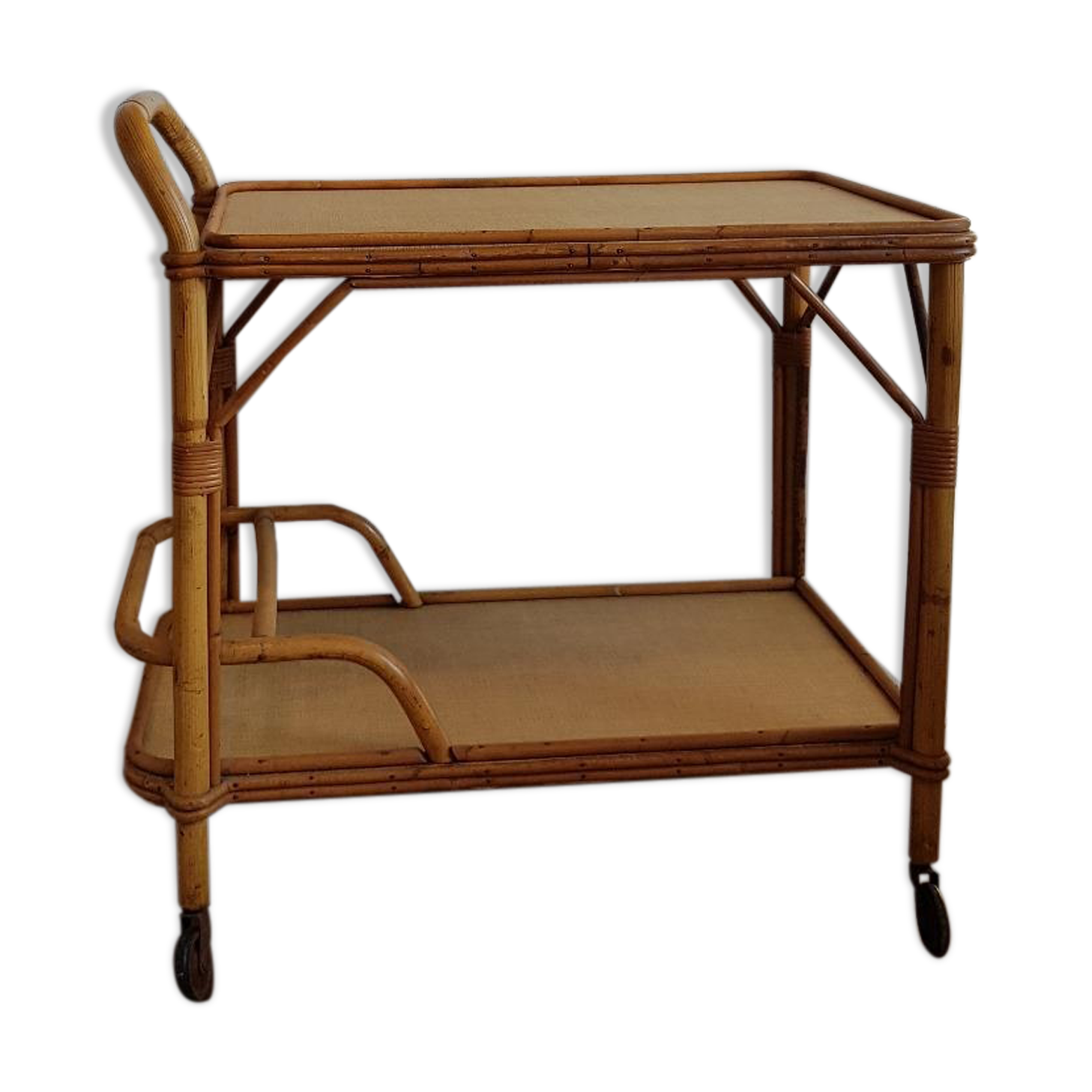 Serving table in rattan and vintage wicker