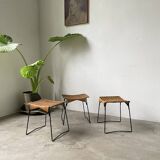 Set of three Raoul Guys wicker and metal stools