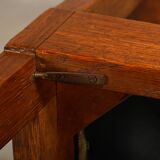 Dutch Art Deco Amsterdam School Armchairs in solid Oak and striped fabric