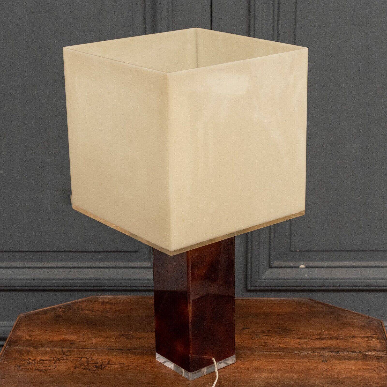 1970 lamp, white plexiglass lampshade, double patina amber base
