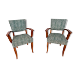 Pair of 50s Bridge armchairs vintage zebra pattern green
