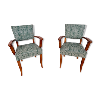 Pair of 50s Bridge armchairs vintage zebra pattern green