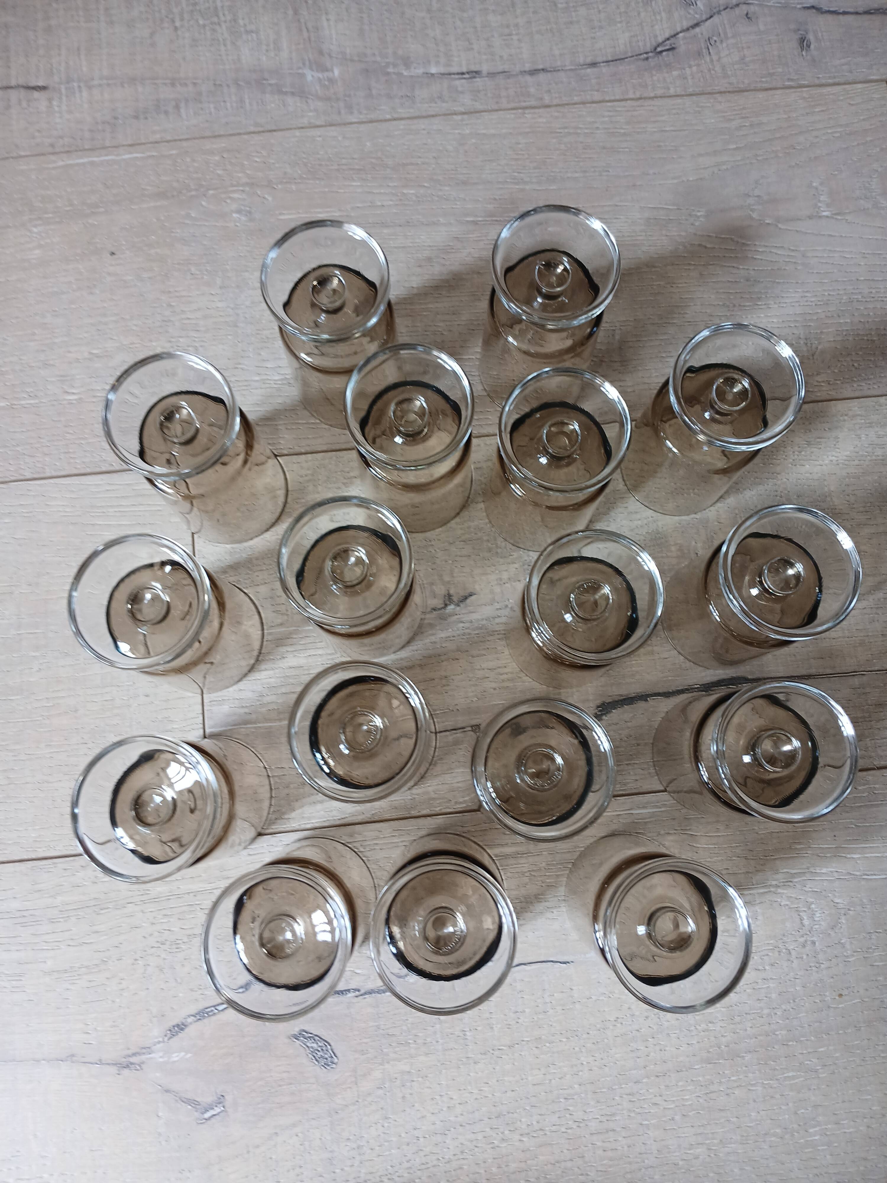 17 vintage stemmed glasses in smoked glass