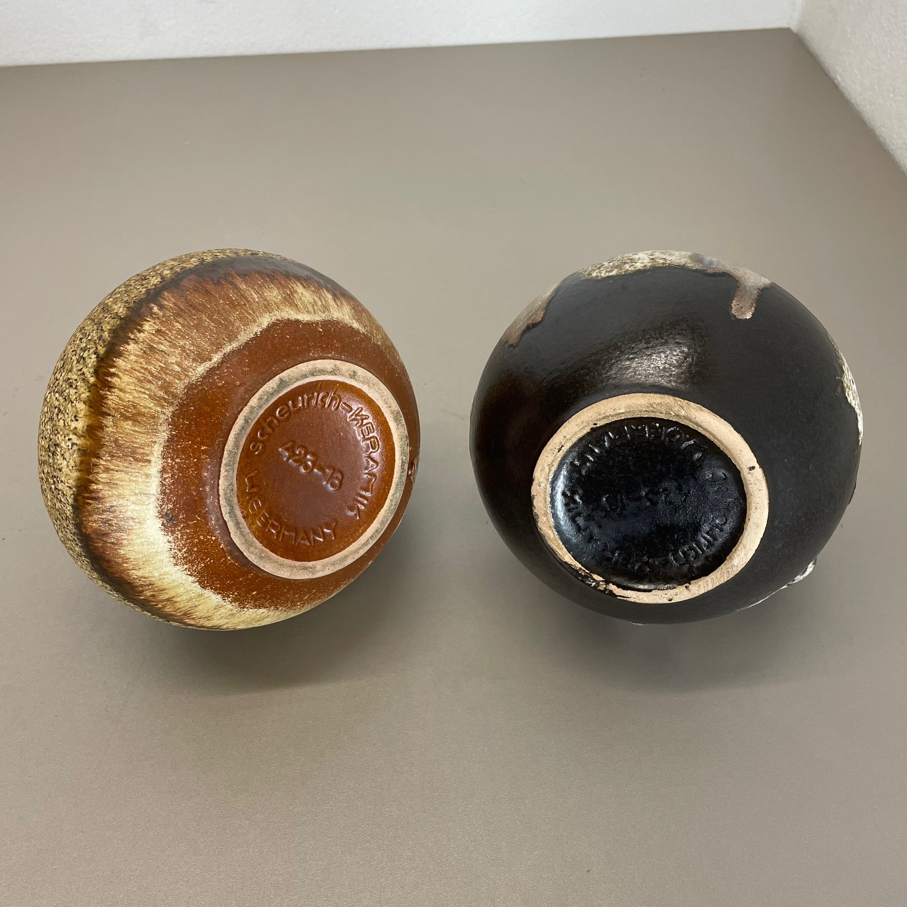 Set of Two Pottery Fat Lava Vases "Multi-Color" by Scheurich, Germany, 1970s