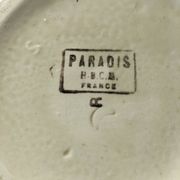 HBCM sugar bowl model Paradis in ironstone with blue basket decoration.