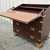 Commode scriban de marine bois laiton vintage et sa chaise