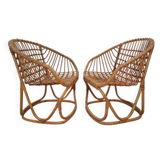 Paire de fauteuils bambou par Tito Agnoli pour Bonacina 1960s