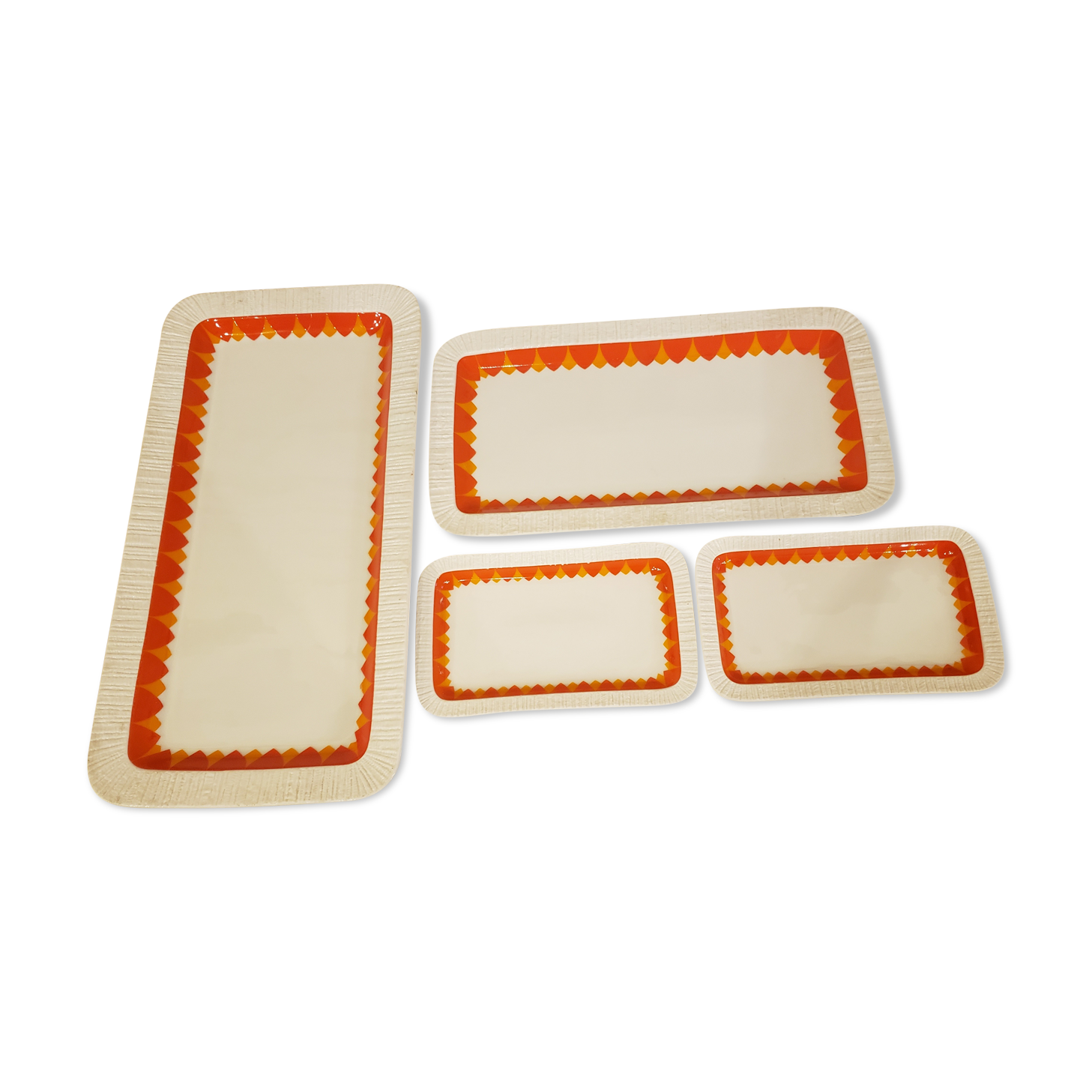 Set of 4 rectangular vintage orange dishes