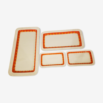 Set of 4 rectangular vintage orange dishes