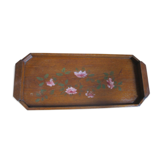 Plateau bois art déco fleurs peintes