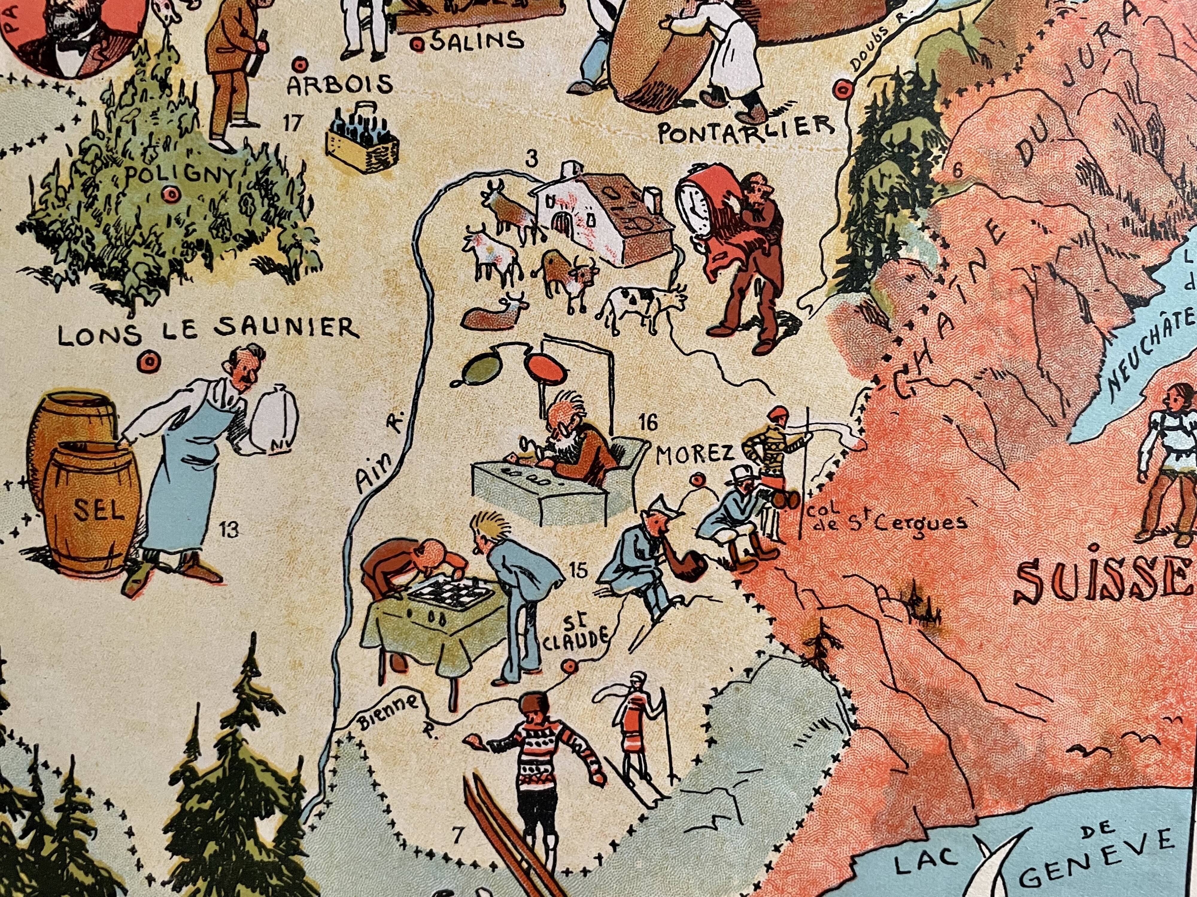 Old poster map of Franche Comté 1946 - JP Pinchon