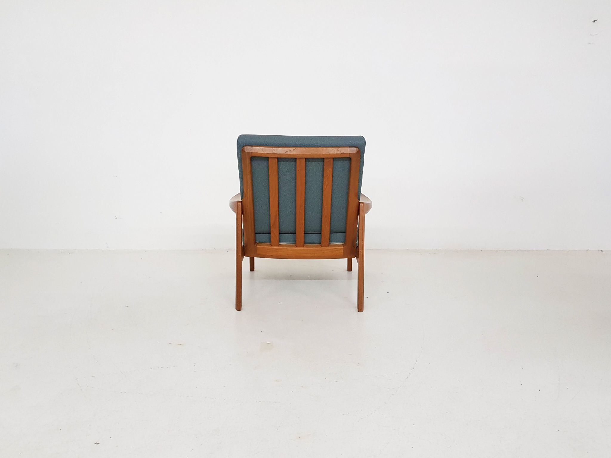 Teak danish modern lounge or armchair in new green fabric, Denmark, 1960s