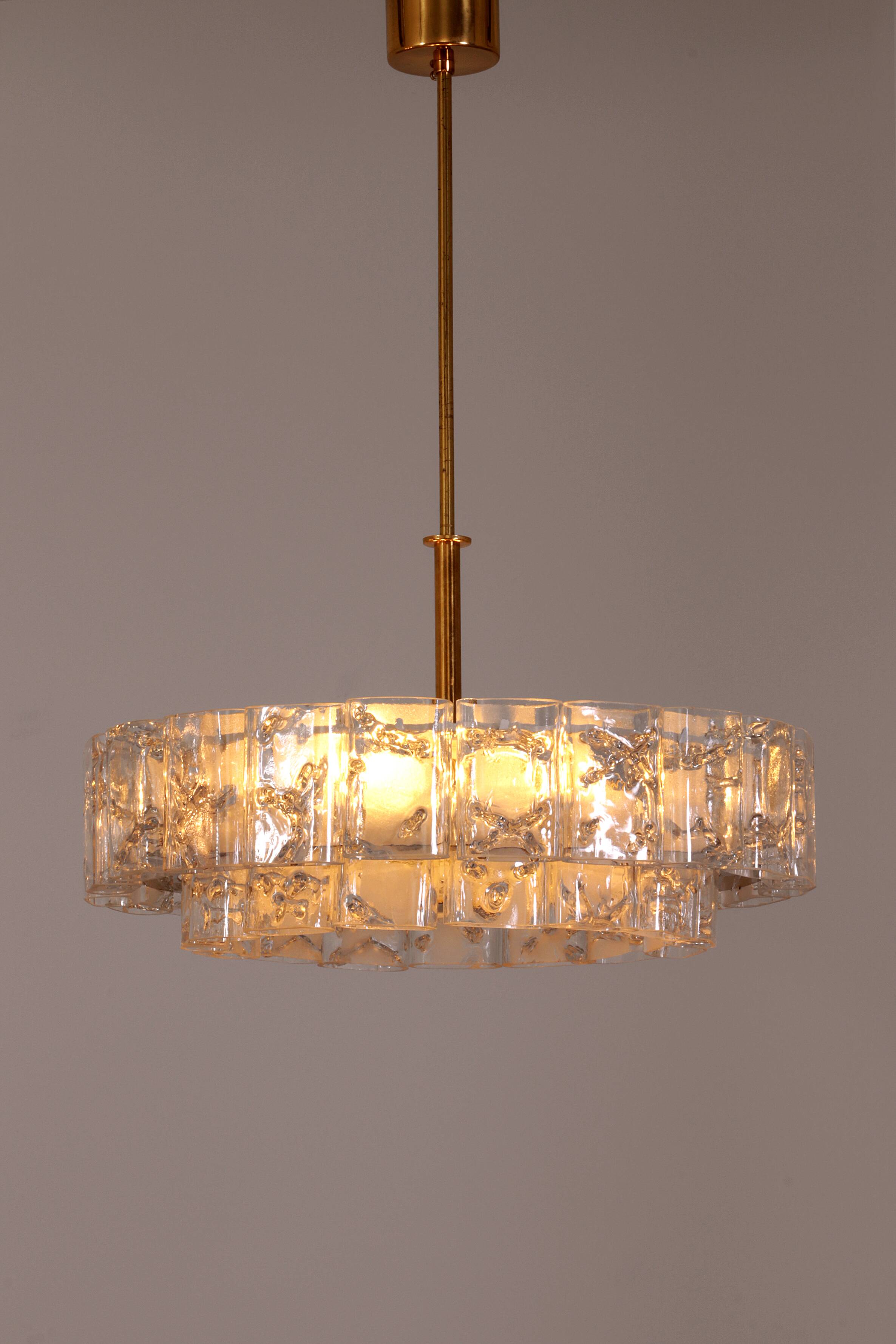 "Pair of Doria Leuchten Mid-Century Brass & Crystal Chandeliers, 1960s"