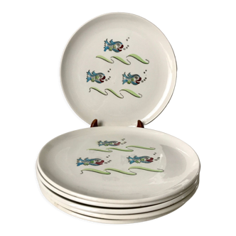 Set of 6 flat plates model Poisson Saint-Amand 50s