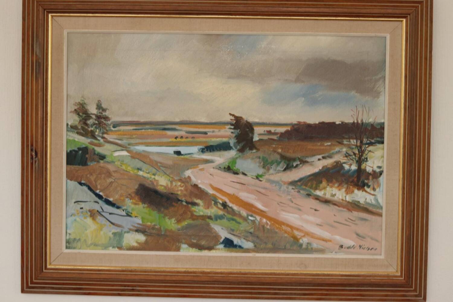 Huile sur toile suédoise – “Paysage” par Budde Nielsen – Signée et encadrée
