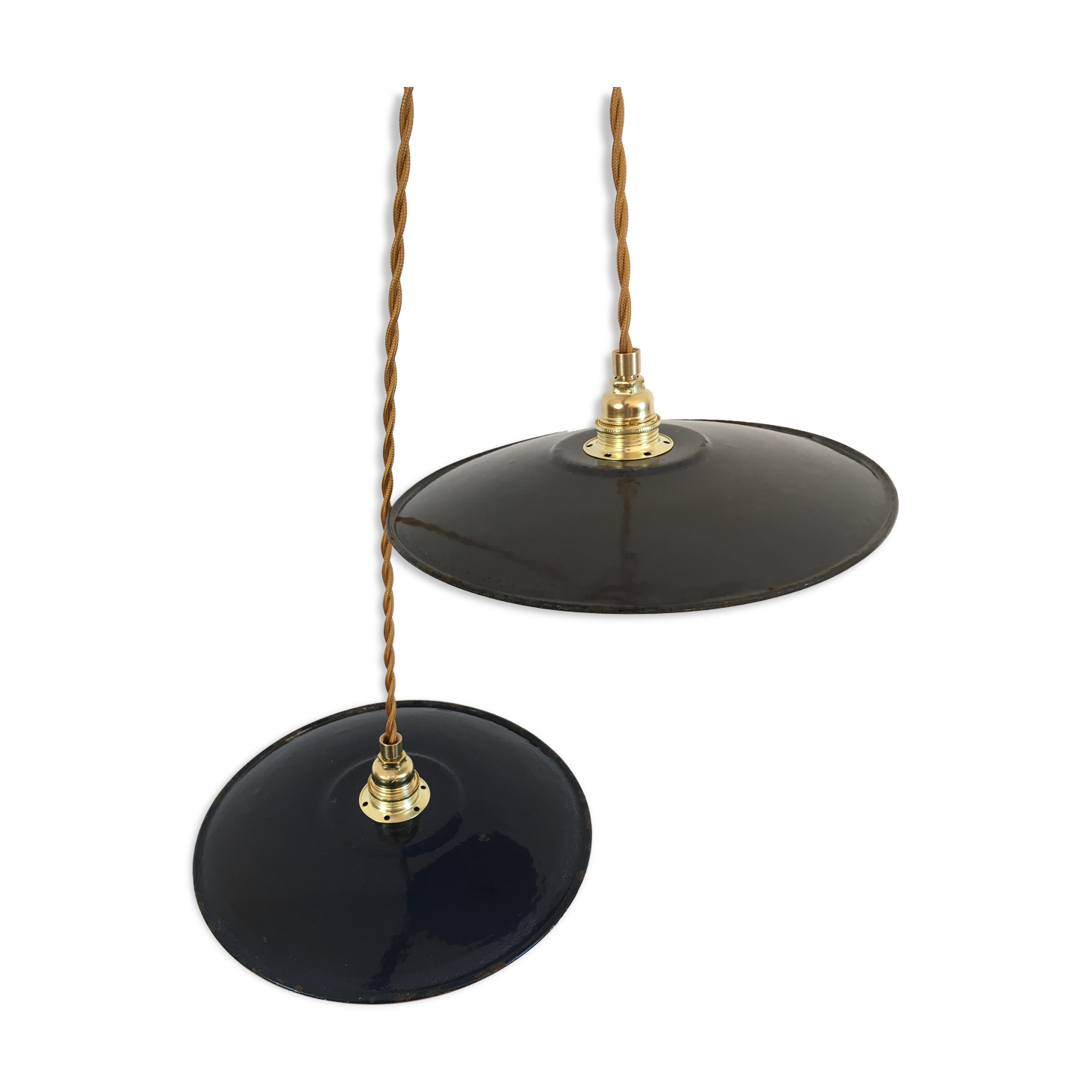 Pair of suspensions in black & white enamelled sheet metal