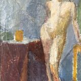 1945 Mid-Century Modern "Leaning Model" Swedish Vintage Figurative Portrait Oil Painting, Framed