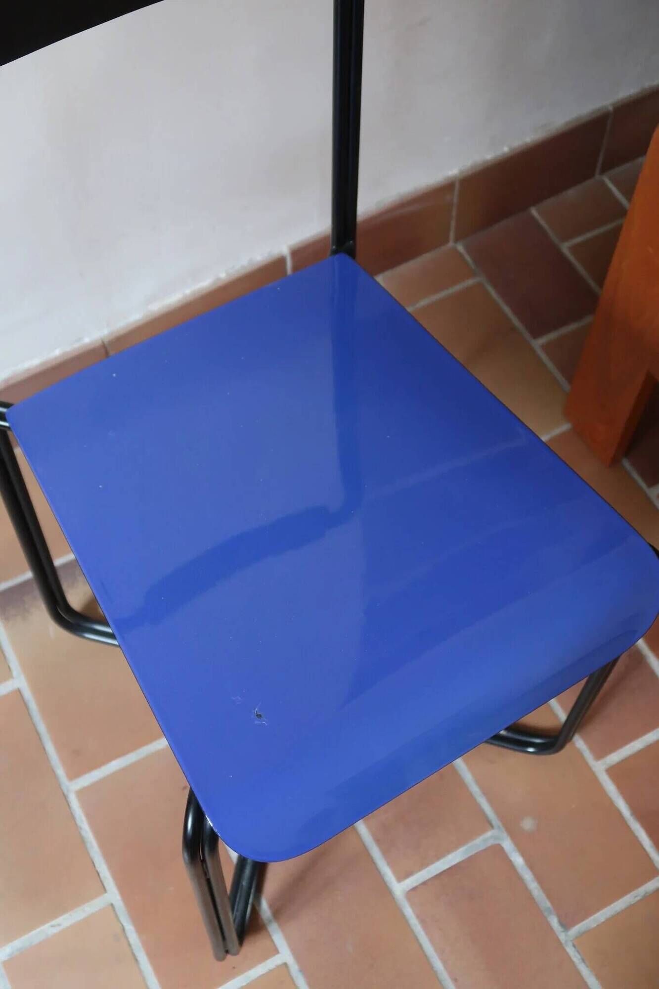 Chair Kaa by Francesco Soro, blue lacquered metal, 1980s