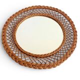 Rustic French Provence Wicker Round Mirror, Organic Modern, Handmade, France