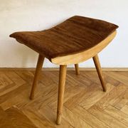 1970's Mid-Century Modern Beechwood Stool with New Upholstery