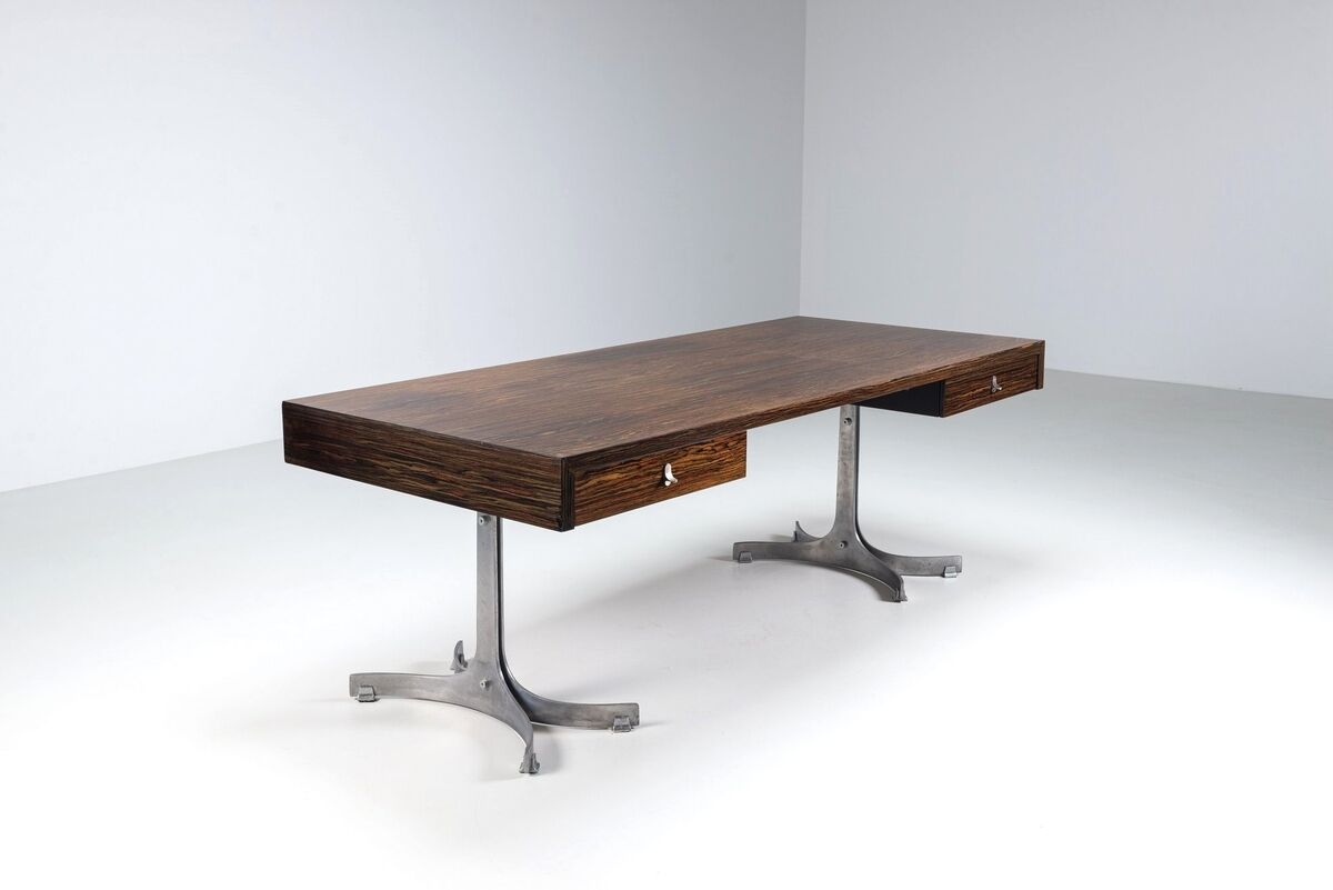 Trau Arredamenti Metallici S.P.A. large desk rosewood Italy 1960