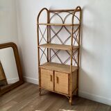 Bookcase shelf in braided wicker, bamboo and rattan