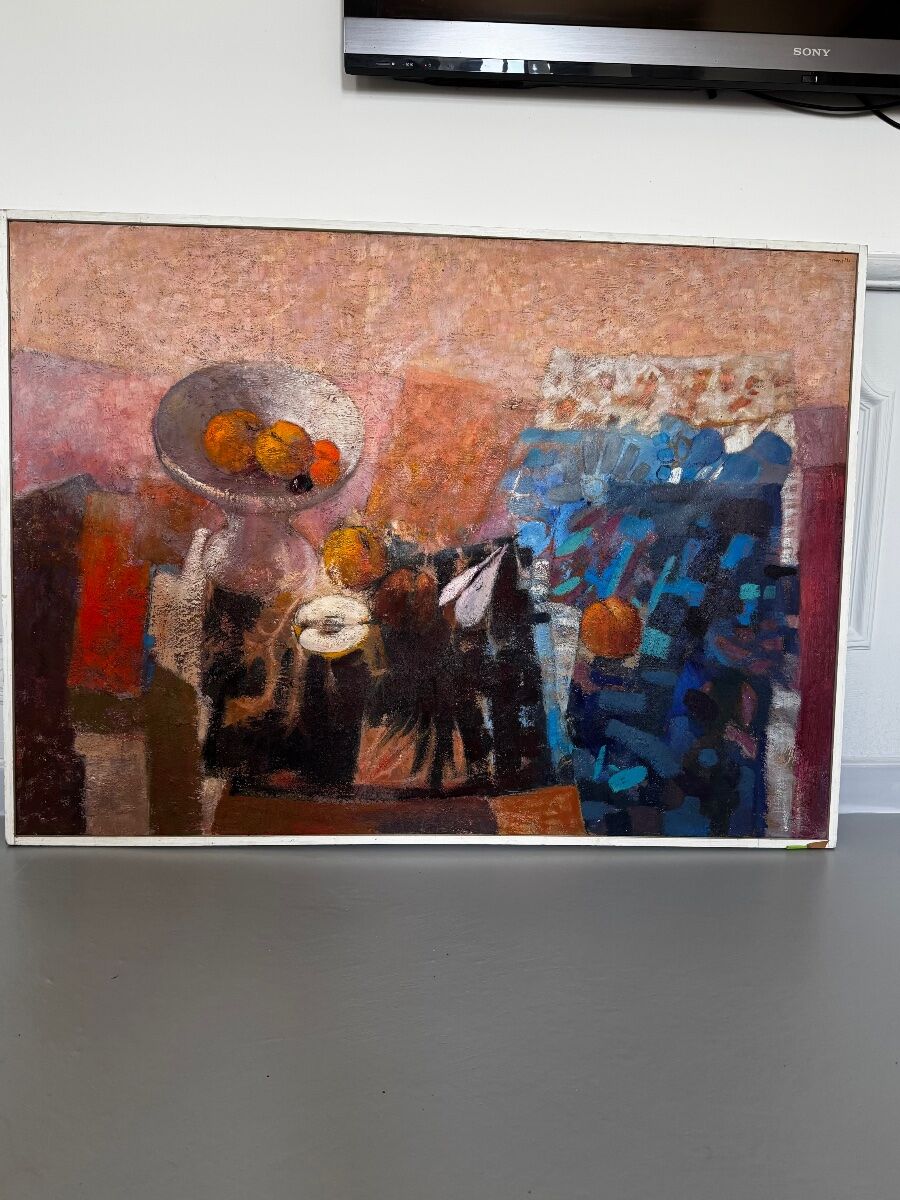 The fruit bowl. Large oil on panel 130 x 90cm. Ange Tomaselli.