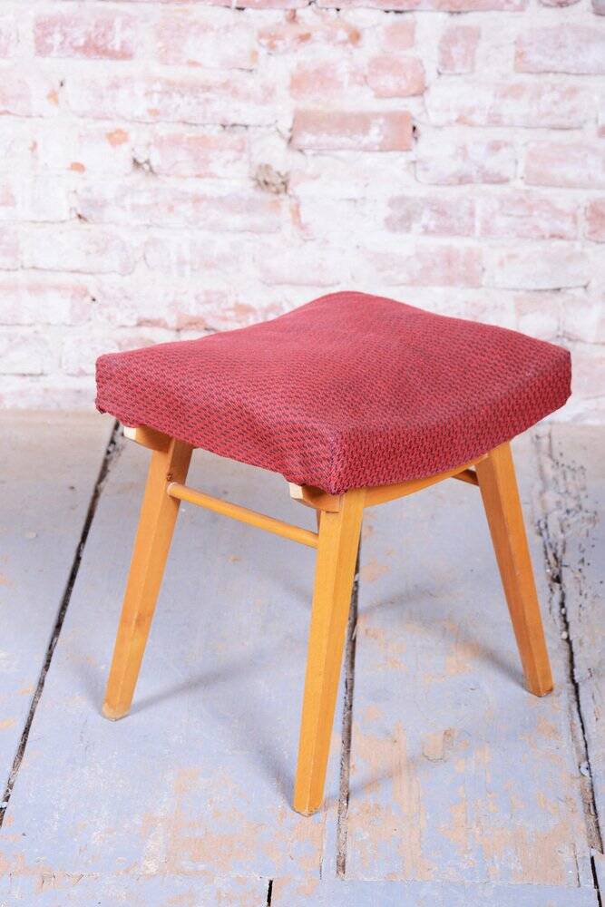 Mid-Century Stool in Upholstery and Beech, Slovakia, 1960s
