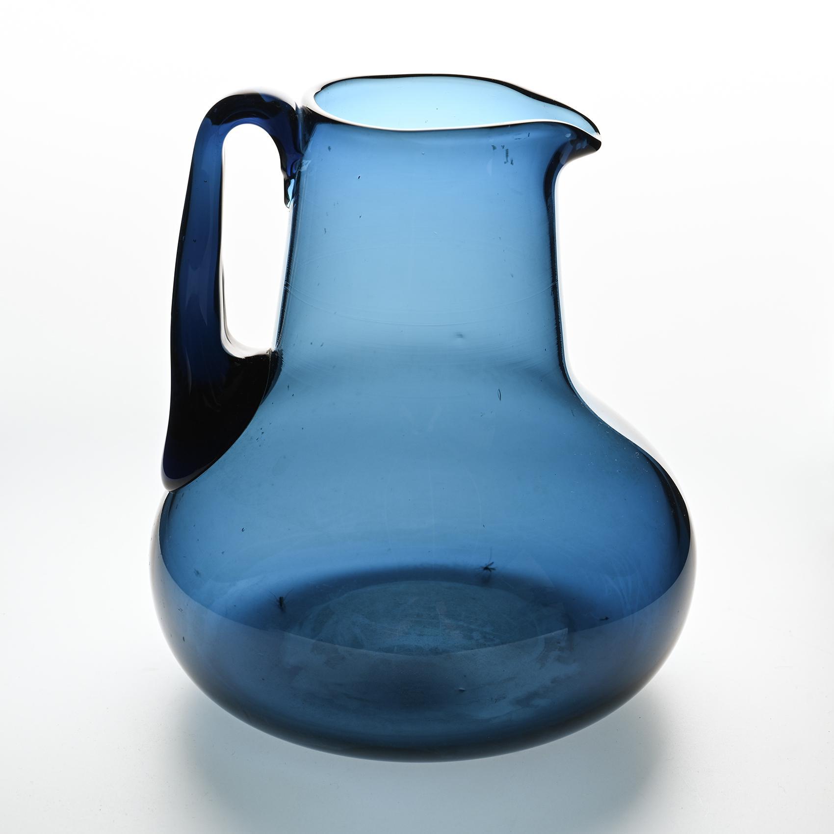 Blue blown glass jug by Claude Morin, Dieulefit circa 1975