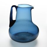 Blue blown glass jug by Claude Morin, Dieulefit circa 1975