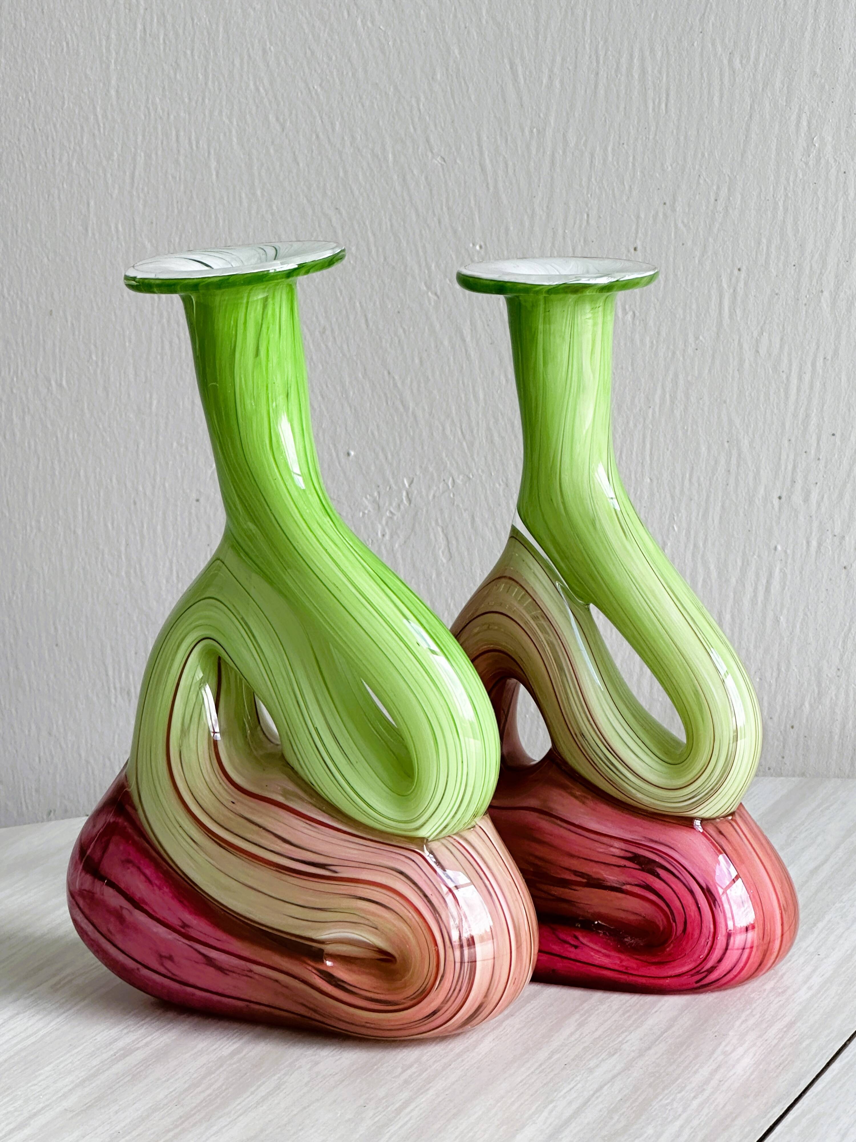 2 blown glass soliflore vases