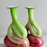 2 blown glass soliflore vases