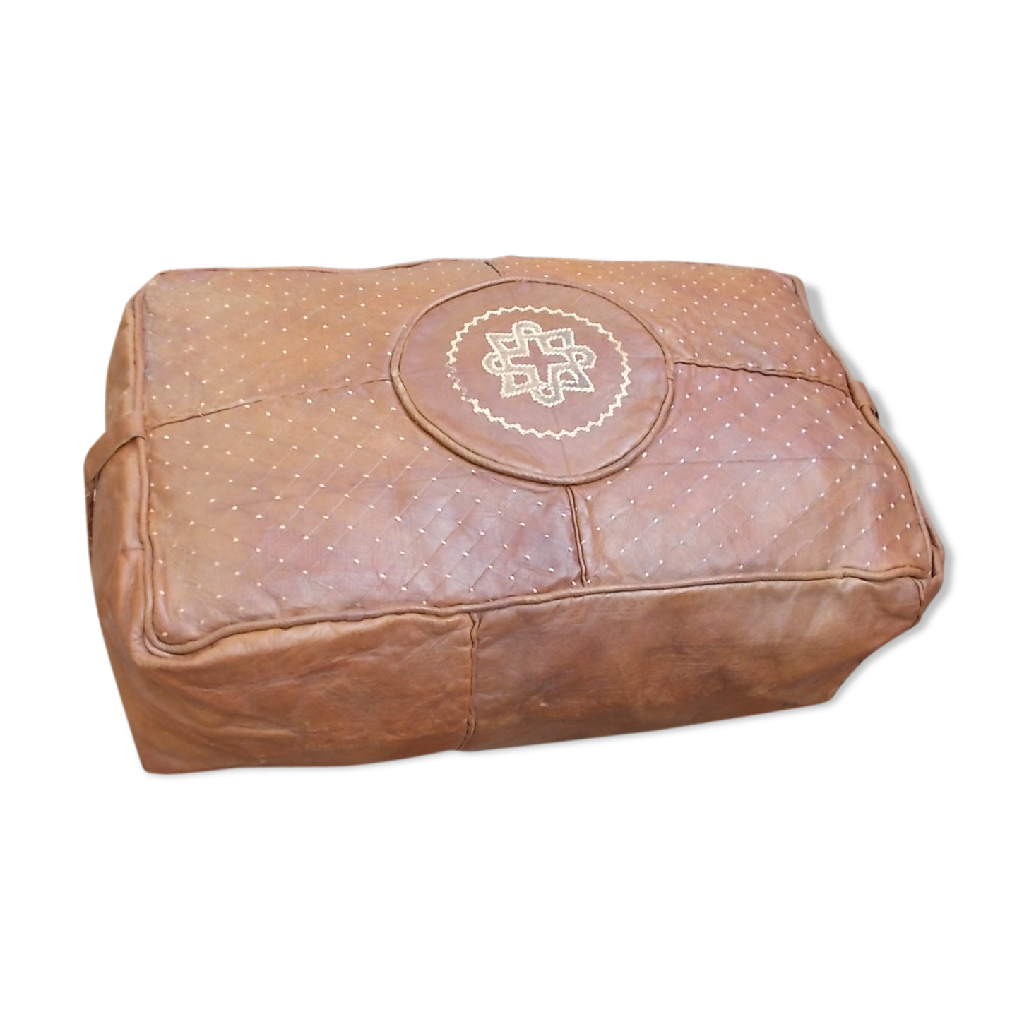 Moroccan vintage leather pouf