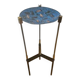 Vintage tripod metal side table with a blue brass bowl.