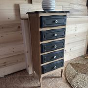 Chiffonnier bois brut et noir 5 tiroirs