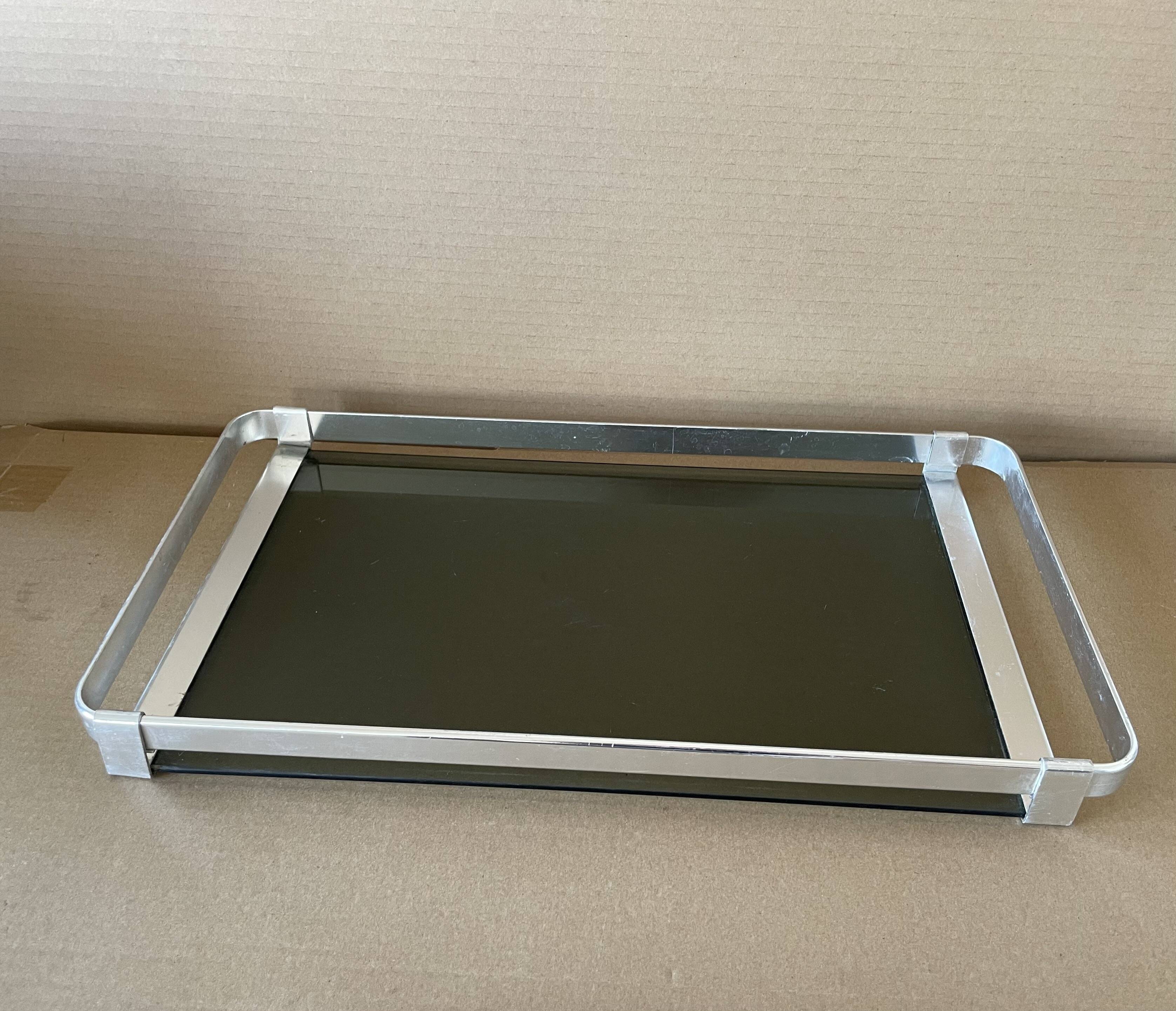 70s smoked glass tray