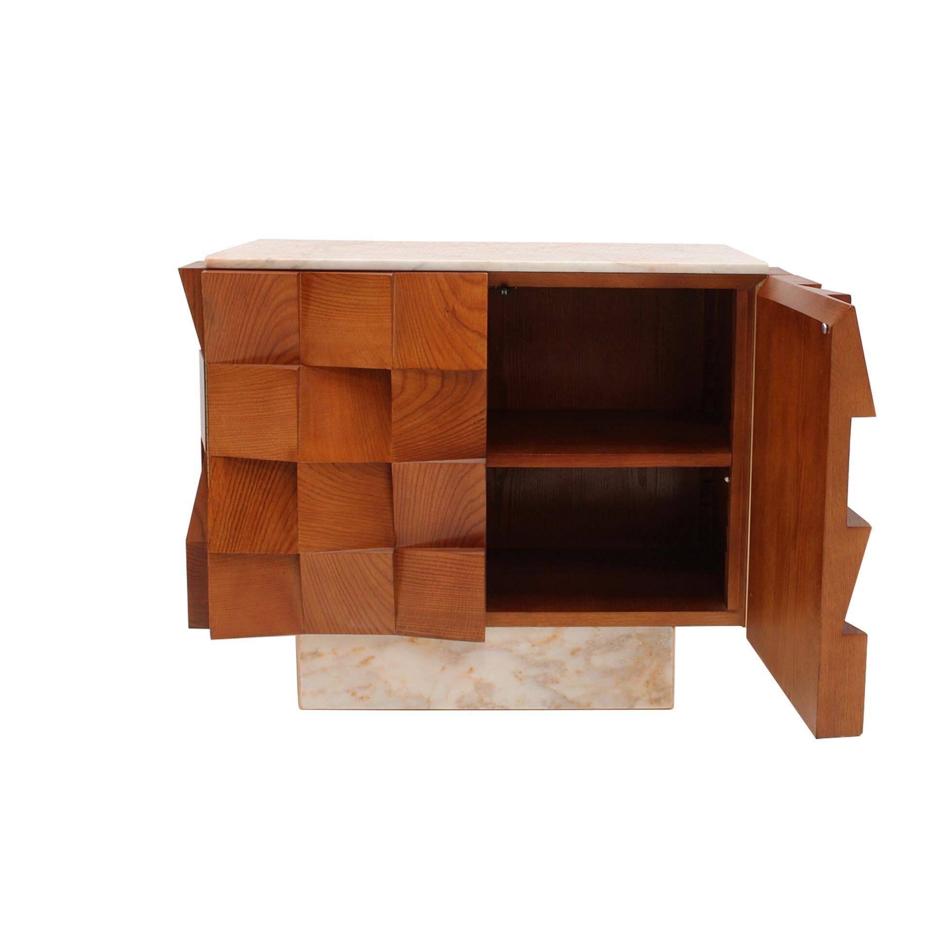 Brutalist Style Sideboard Made of Wood and Siena Marble, Italy
