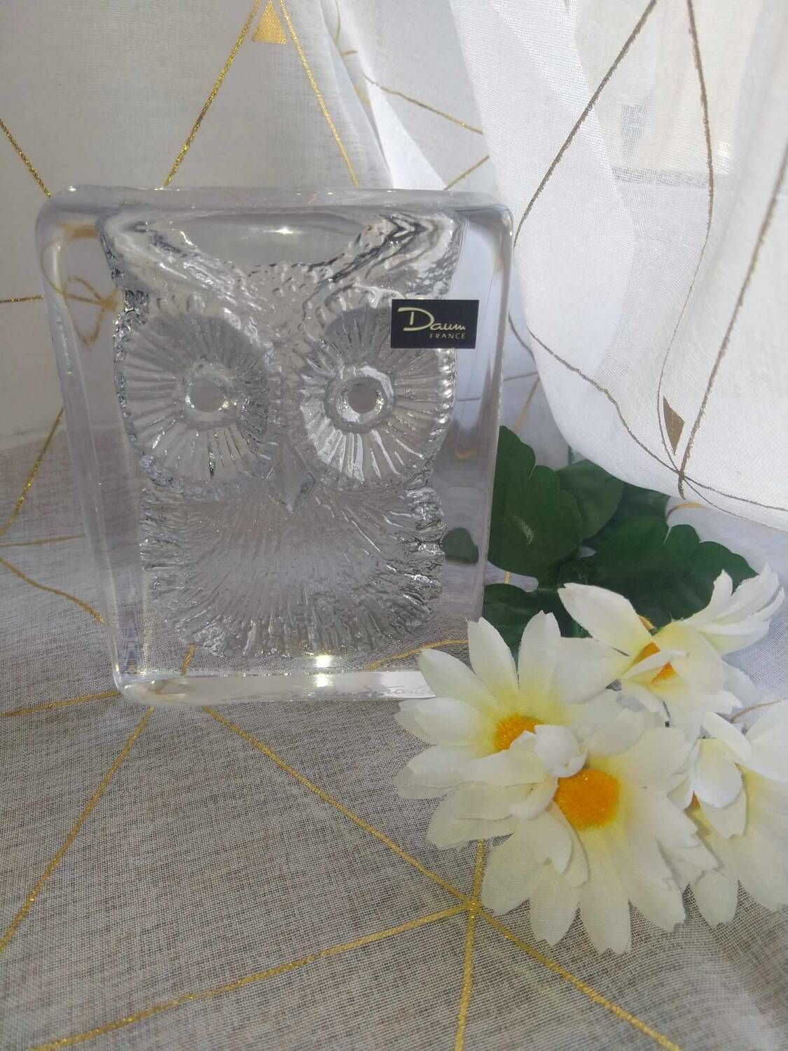 Paperweight signed daum France owl owls