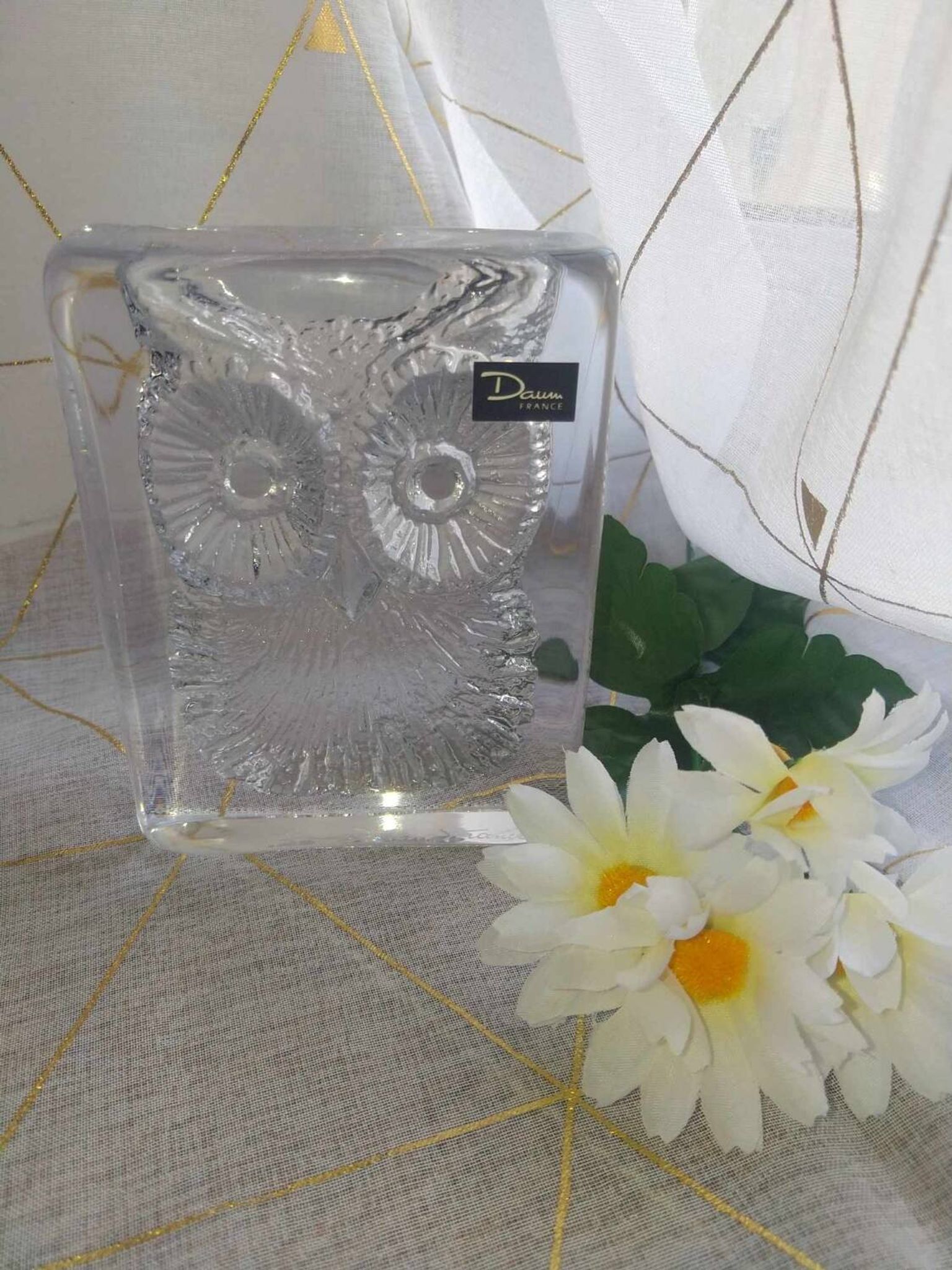 Paperweight signed daum France owl owls