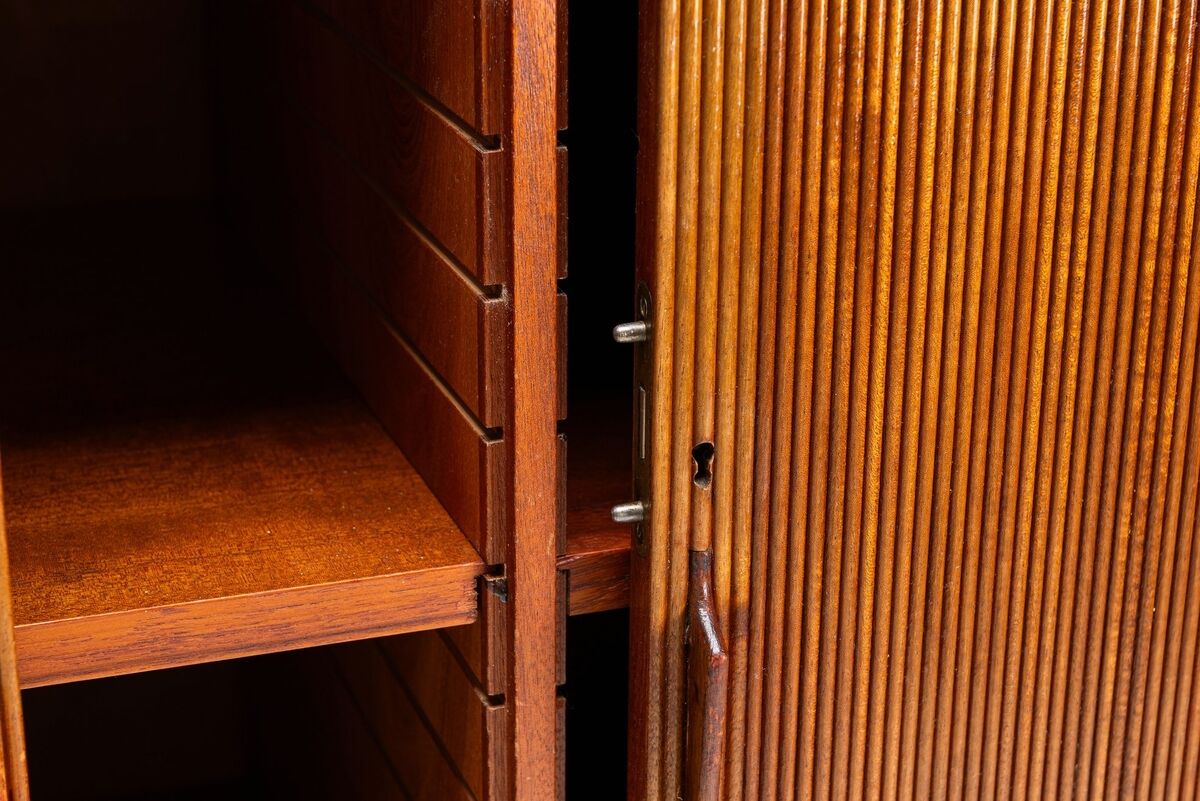 Danish high cabinet in teak with tambour doors Denmark 1960